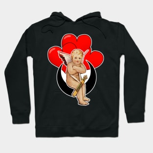 Angel Cupid resting on the moon and with red hearts Hoodie